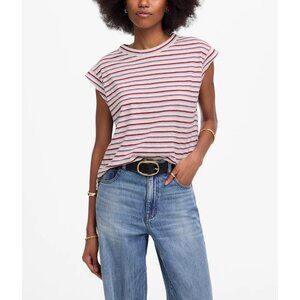 NWT Madewell Boxy Muscle Tee Small – Multicolor Striped Cotton Linen Tank NU862